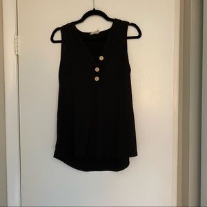 Black ribbed tank top with buttons